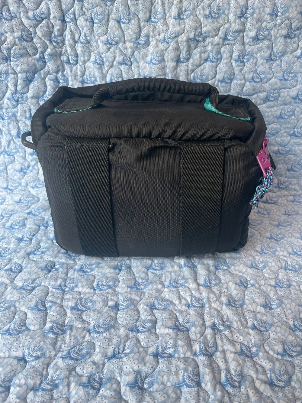 Samsonite Black Bag with Purple and Teal Logo Patch
